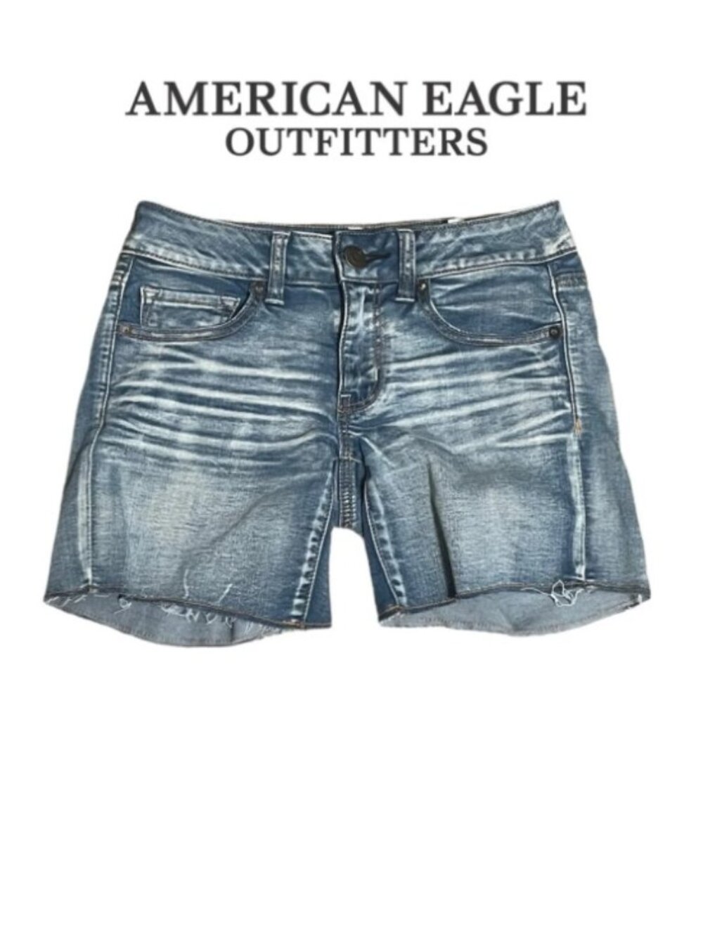American Eagle Super Super Stretch Raw Hem Midi Jean Shorts Womens Size 2